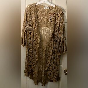 ✔️Angel Heart Boutique Open Front Crochet Cardigan-Tan/Beige